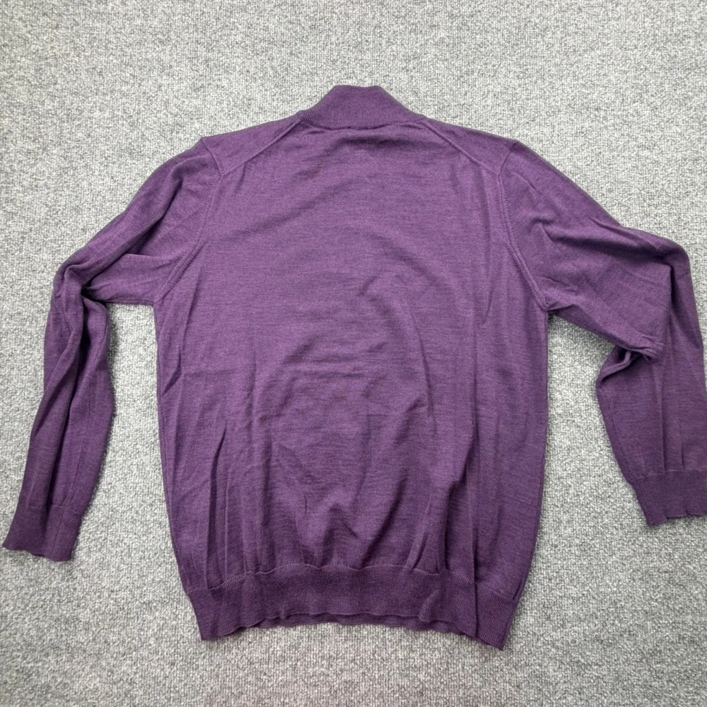 Saks Fifth Avenue Mens XL‎ 100% Merino Wool Quarter Zip Sweater Purple Italy